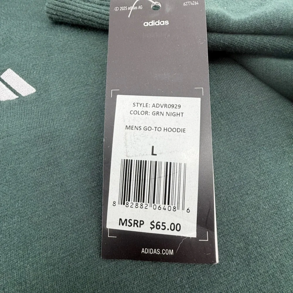 Adidas Mens‎ Go-To Hoodie Green Night Pullover Sweatshirt ADVR0929 Size L NWT